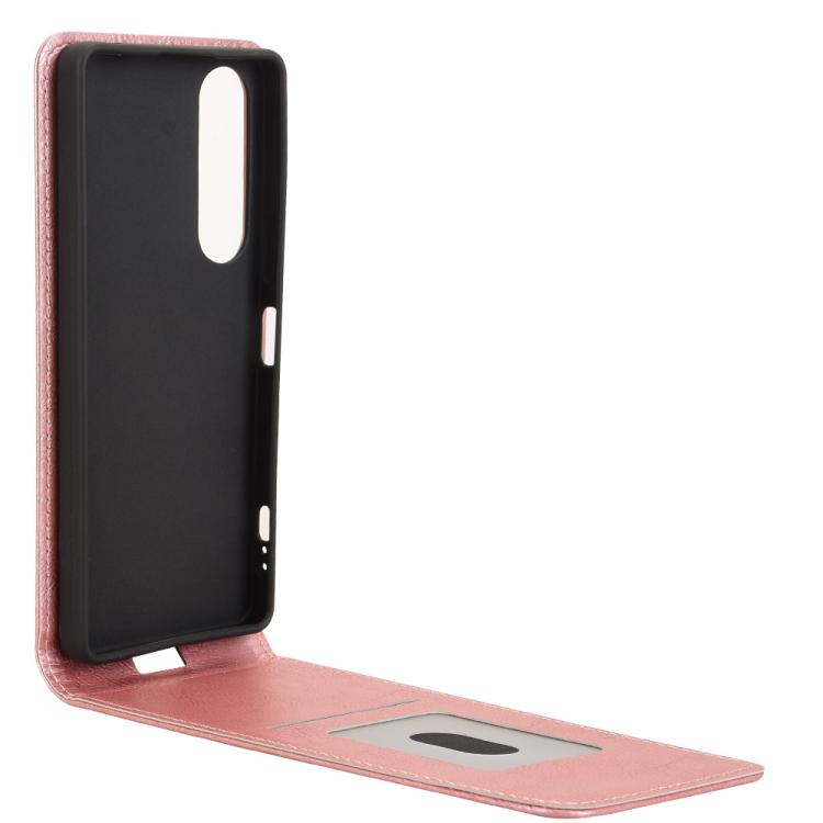 Funda de Cuero con Tapa Vertical Magnética para Sony Xperia 1 V (2023) (Oro Rosa)