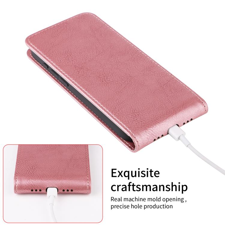 Funda de Cuero con Tapa Vertical Magnética para Sony Xperia 1 V (2023) (Oro Rosa)