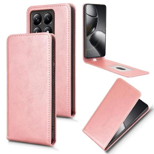 Funda De Cuero Con Tapa Vertical Magnética Para Teléfono Xiaomi 14T (Oro Rosa)