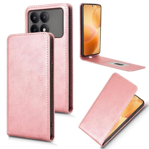 Funda de Cuero con Tapa Vertical Magnética para Xiaomi Poco F6 Pro / Redmi K70 / K70 Pro (Oro Rosa)
