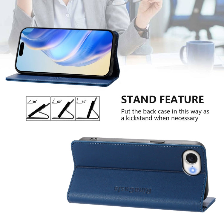 Funda de Cuero con Doble Pliegue y Succión Magnética para iPhone Se 2024 Rc01 (Azul Oscuro)