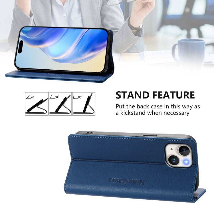 Funda de Cuero para iPhone 14/13 Rc01 Doble Pliegue y Succión Magnética (Azul Oscuro)