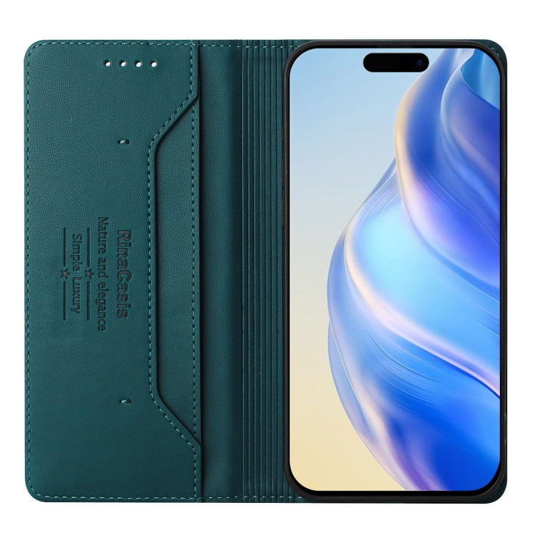 Funda de Cuero para iPhone 14/13 Rc01 Doble Pliegue y Succión Magnética (Verde Oscuro)