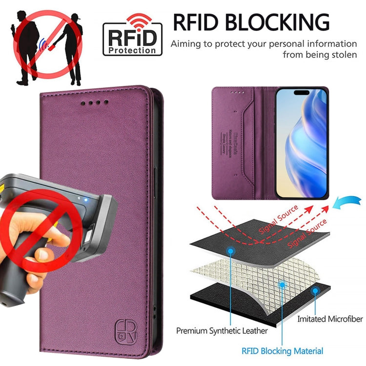 Funda de Cuero para iPhone 14/13 Rc01 Doble Pliegue Succión Magnética (Violeta)