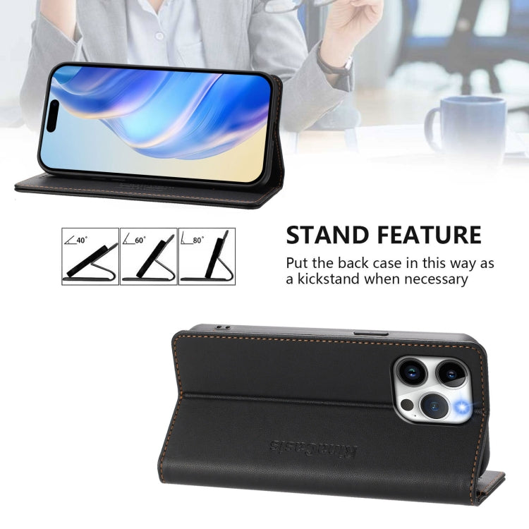 Funda de Cuero Rc01 para iPhone 14 Pro Max con Doble Pliegue y Succión Magnética (Negra)