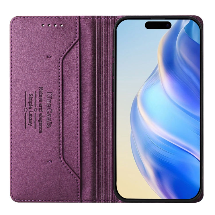 Funda de Cuero Rc01 para iPhone 14 Pro Max con Doble Pliegue y Succión Magnética (Violeta)