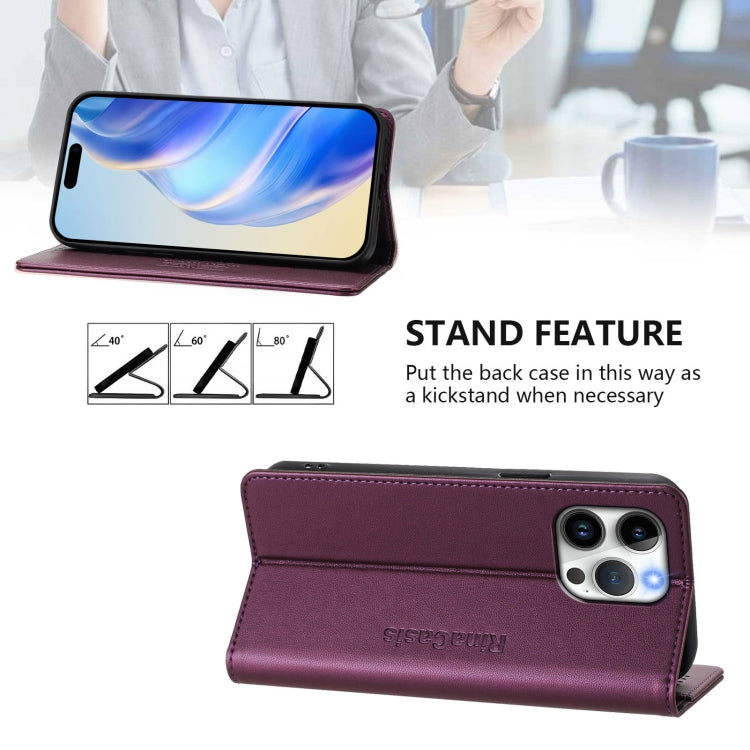 Funda de Cuero Rc01 para iPhone 13 Pro con Doble Pliegue y Succión Magnética (Violeta)