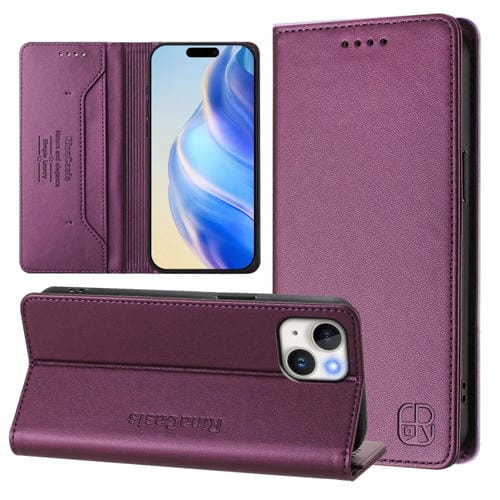 Funda de Cuero Rc01 para iPhone 13 Mini con Doble Pliegue y Succión Magnética (Violeta)