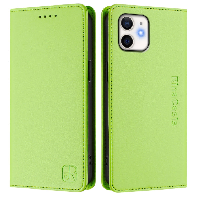Funda de Cuero Rc01 para iPhone 12 Mini con Doble Pliegue y Succión Magnética (Verde Hierba)