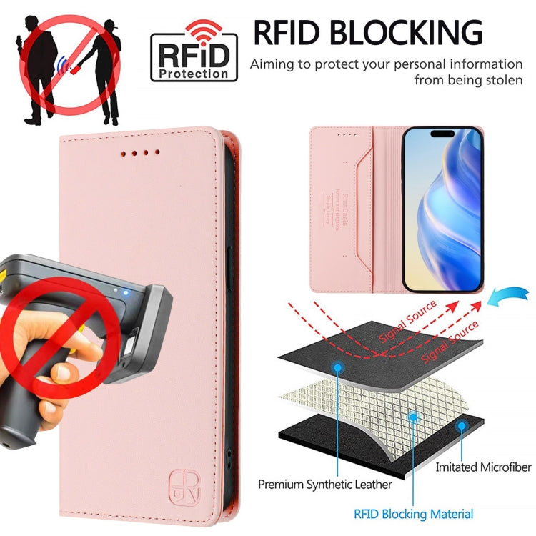 Funda Cuero Rc01 para iPhone 12 Mini con Doble Pliegue y Succión Magnética (Rosa)