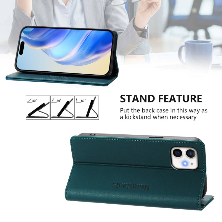 Funda de Cuero Rc01 para iPhone 12 Mini con Doble Pliegue y Succión Magnética (Verde Oscuro)