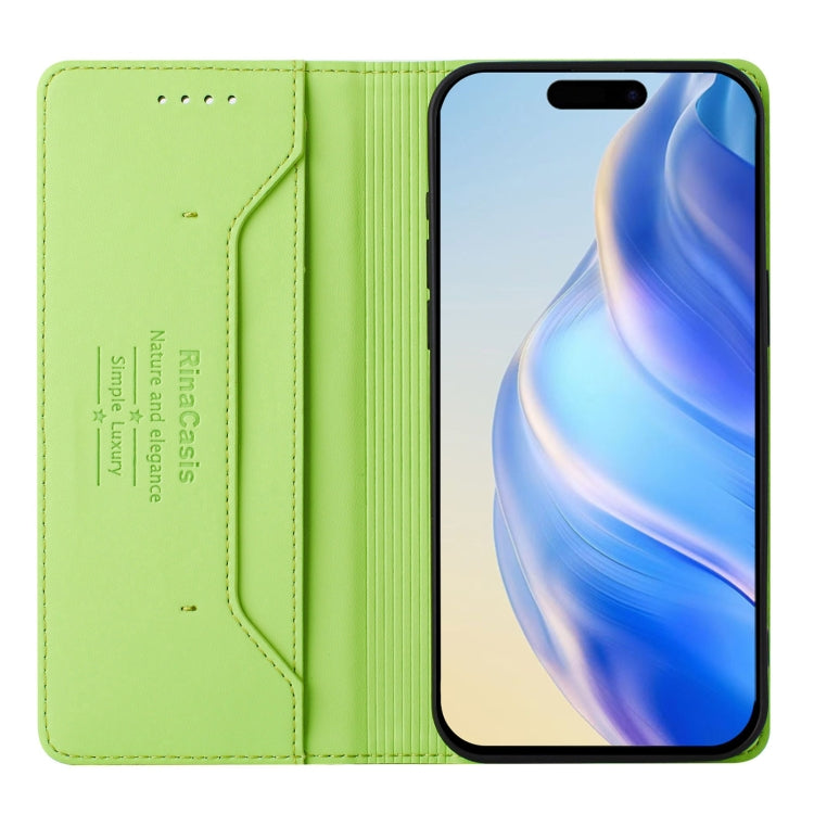 Funda de Cuero Rc01 para iPhone 11 con Doble Pliegue y Succión Magnética (Verde Hierba)