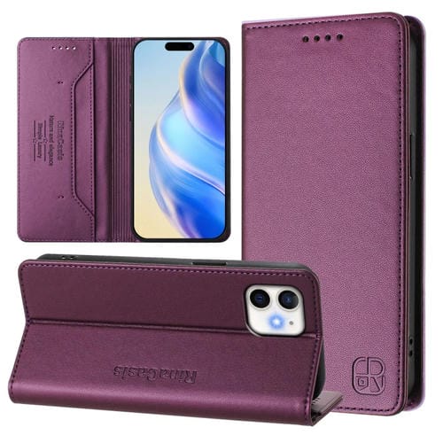 Funda de Cuero Rc01 para iPhone 11 con Doble Pliegue y Succión Magnética (Violeta)