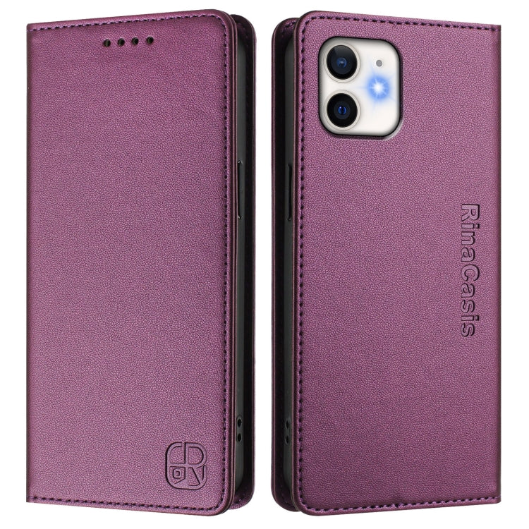 Funda de Cuero Rc01 para iPhone 11 con Doble Pliegue y Succión Magnética (Violeta)