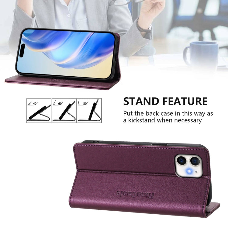 Funda de Cuero Rc01 para iPhone 11 con Doble Pliegue y Succión Magnética (Violeta)