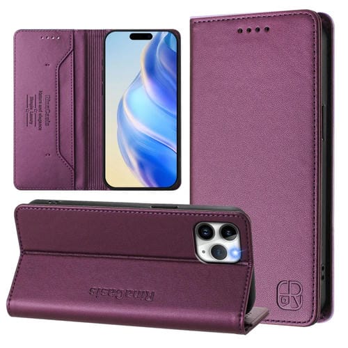 Funda de Cuero con Doble Pliegue y Succión Magnética para iPhone 11 Pro Rc01 (Violeta)