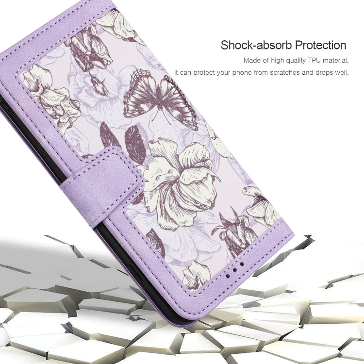 Funda de Cuero para iPhone 15 Pro Max con Estampado Floral y Cordón (Morado Claro)