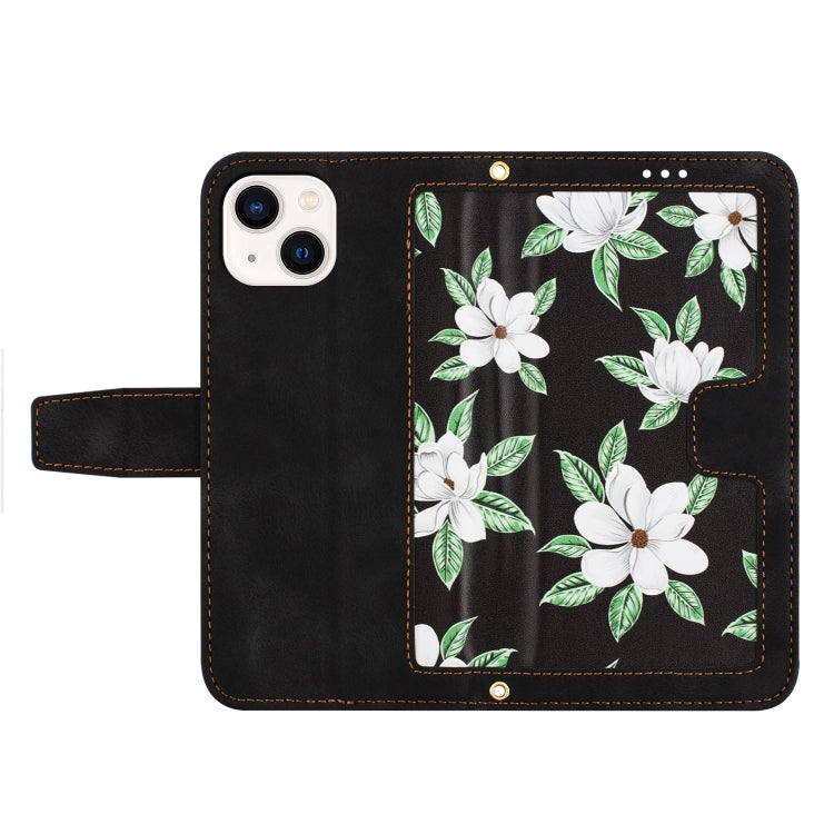 Funda de Piel para iPhone 14 con Estampado Floral y Cordón (Negro)