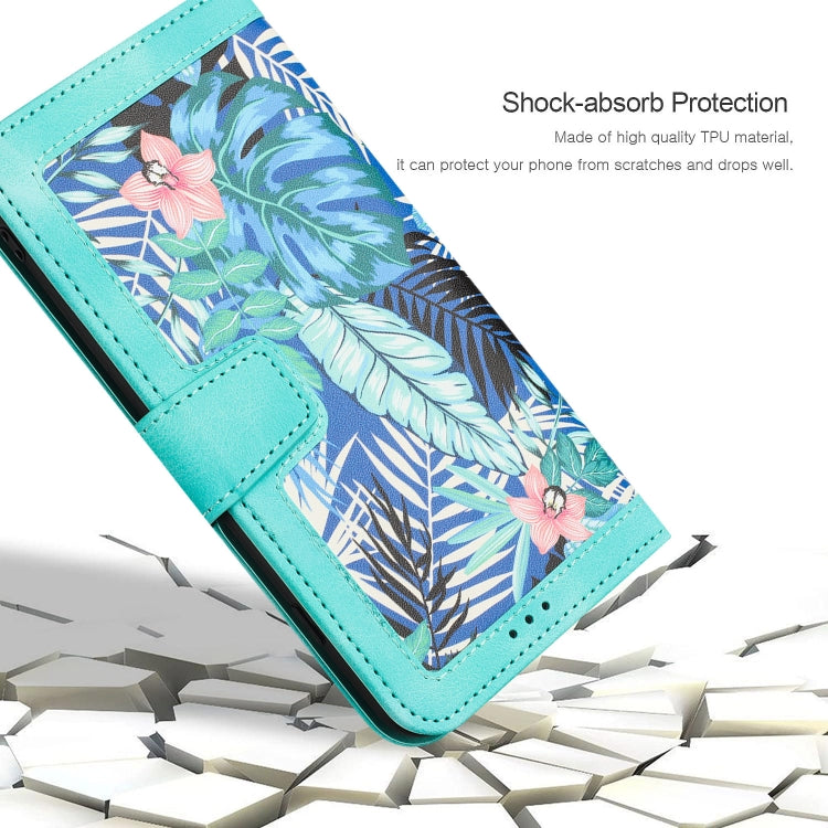 Funda de Cuero para iPhone 14 Pro con Estampado Floral y Cordón (Verde)