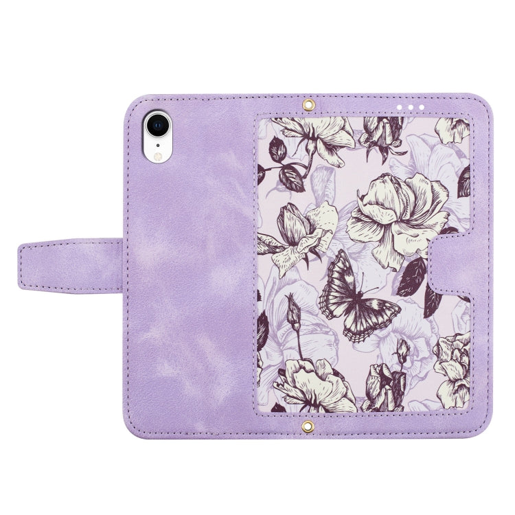 Funda de Cuero para iPhone Xr Estampado Floral con Cordón (Morado Claro)