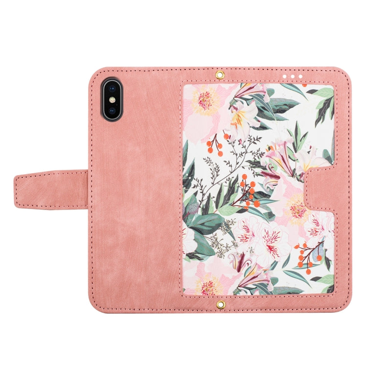 Funda de Cuero para iPhone Xs Max con Estampado Floral y Cordón (Rosa)
