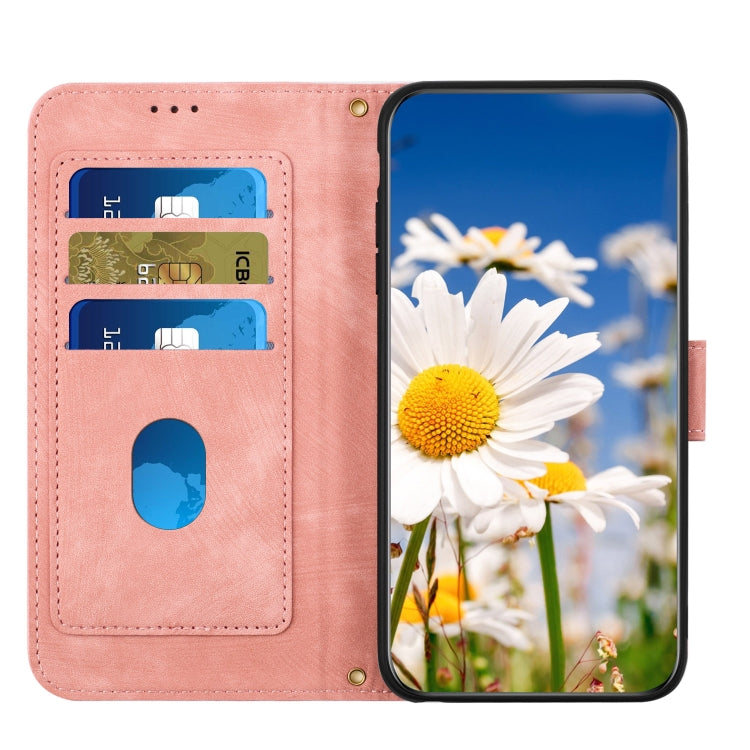 Funda de Cuero para iPhone Xs Max con Estampado Floral y Cordón (Rosa)