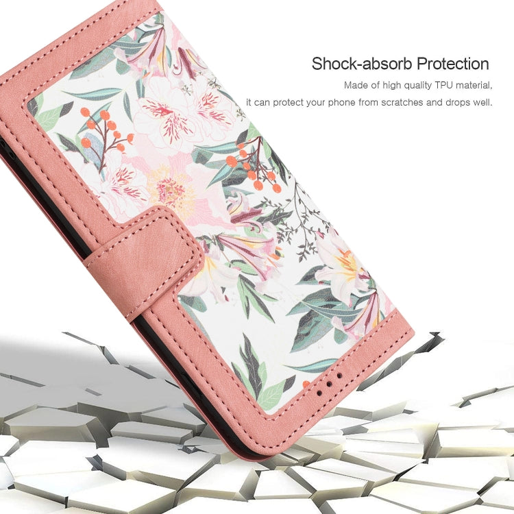 Funda de Cuero para iPhone Xs Max con Estampado Floral y Cordón (Rosa)