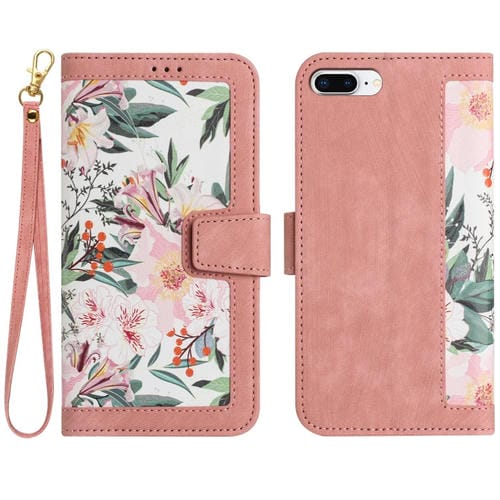 Funda de Cuero Estampado Floral con Cordón para iPhone 8 Plus/7 Plus (Rosa)