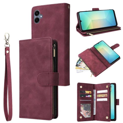 Funda de cuero multifuncional con cremallera esmerilada para Samsung Galaxy A07 4G/5G (rojo vino)