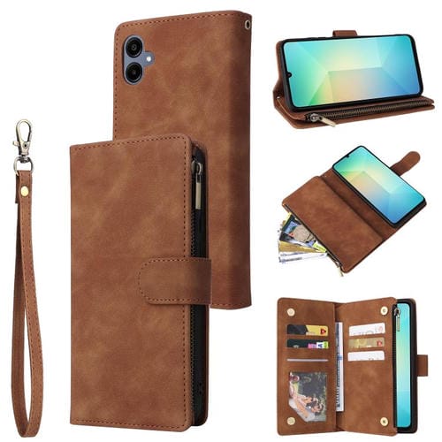 Funda de cuero multifuncional con cremallera esmerilada para Samsung Galaxy A07 4G/5G (marrón)