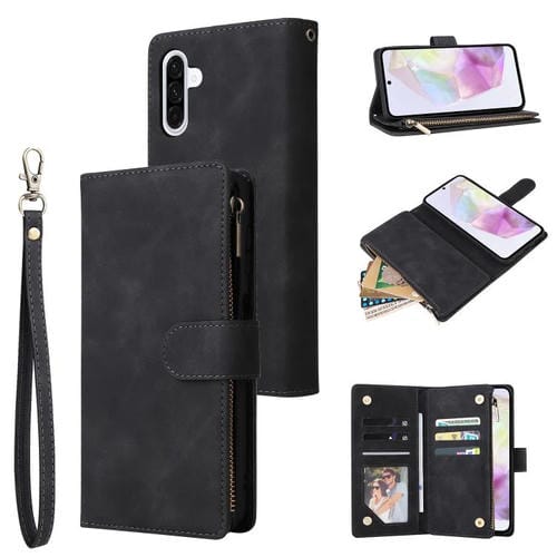 Funda de cuero multifuncional con cremallera esmerilada para Samsung Galaxy A17 5G (negro)