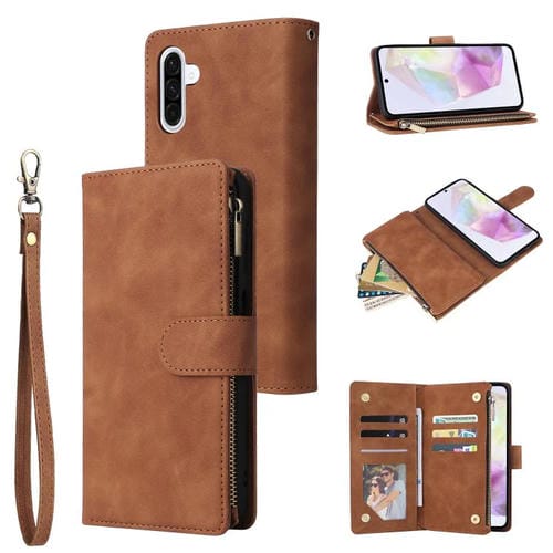 Funda de cuero multifuncional con cremallera esmerilada para Samsung Galaxy A17 5G (marrón)