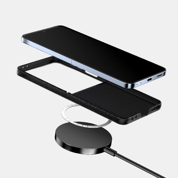 Funda para Samsung Galaxy Z Flip7 5G ABEEL C, serie de fibra de carbono 6D con microrelieve MagSafe (negro y azul)