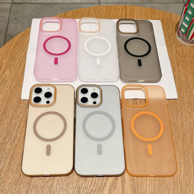 Funda para teléfono iPhone 14 Pro Max con tapa magnética Magsafe PC tacto suave arena (Transparente)