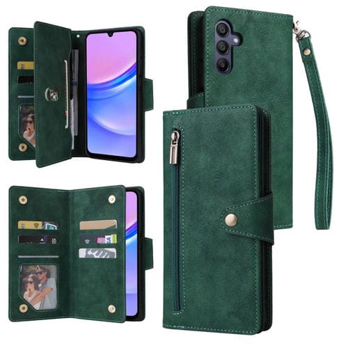 Funda de cuero con tres pliegues y hebilla de remache para Samsung Galaxy A26 5G (verde)