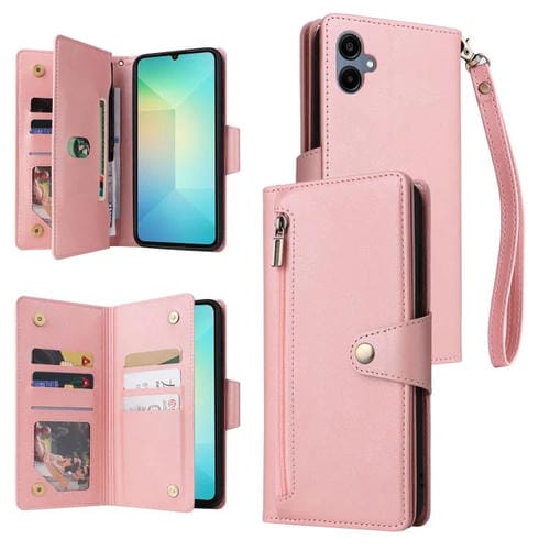 Funda de cuero con tres pliegues y hebilla para Samsung Galaxy A07 4G/5G (oro rosa)