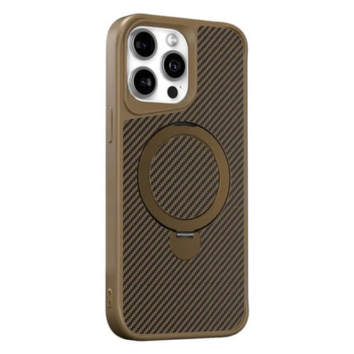 Funda para Teléfono con Soporte Magsafe 360 Textura de Fibra de Carbono para iPhone 14 Pro Max (Dorado del Desierto)