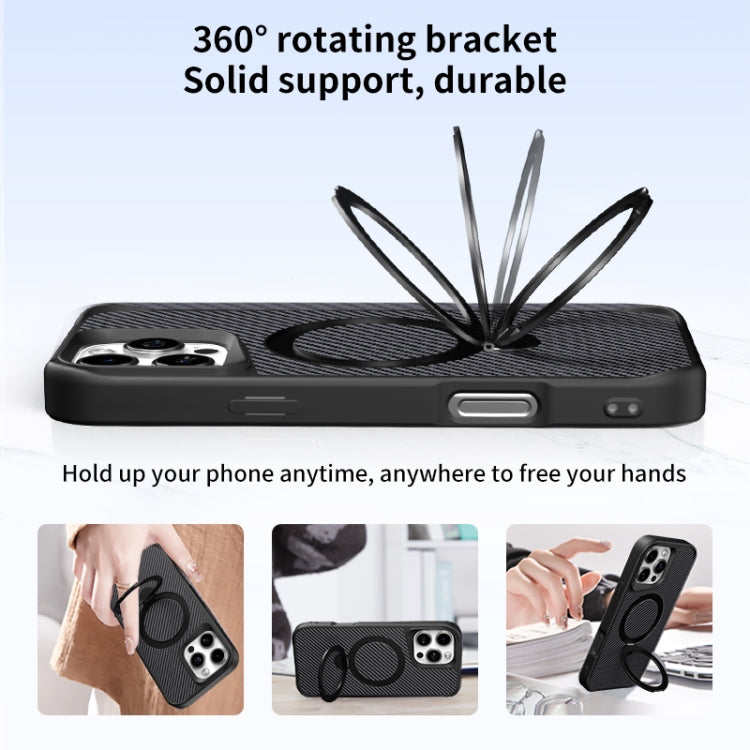 Funda para Teléfono Magsafe 360 con Soporte y Textura Fibra de Carbono para iPhone 14/13 (Gris Titanio)
