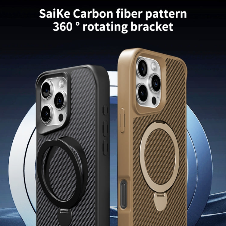 Funda para Teléfono Magsafe 360 con Soporte y Textura Fibra de Carbono para iPhone 14/13 (Gris Titanio)
