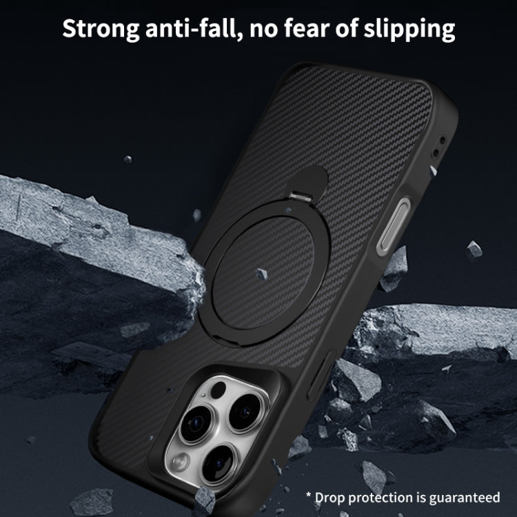Funda para Teléfono con Soporte Magsafe 360 Textura de Fibra de Carbono para iPhone 11 Pro (Dorado del Desierto)