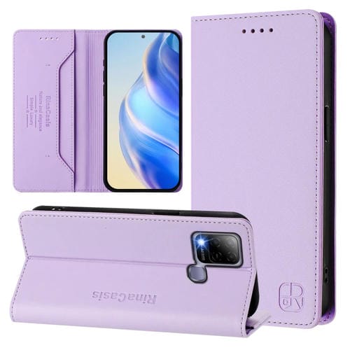 Funda de Cuero Rfid con Succión Magnética y Doble Pliegue para Infinix Hot 10T / Hot 10S X689 Rc01 (Morado Claro)