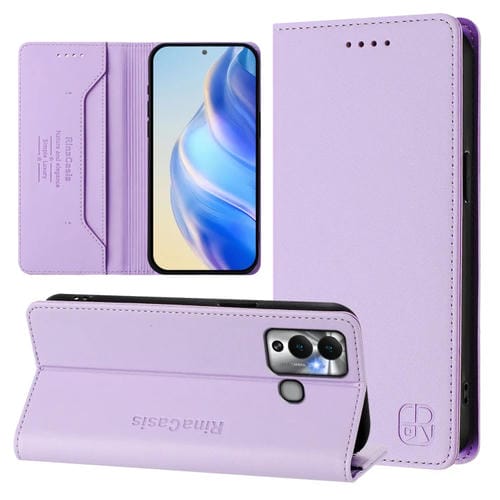 Funda de Cuero Rfid para Infinix Hot 12 Play Rc01 con Succión Magnética y Doble Pliegue (Morado Claro)