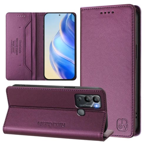 Funda de Cuero Rfid para Infinix Hot 12I y Hot 20I Rc01 con Doble Pliegue y Succión Magnética (Violeta)