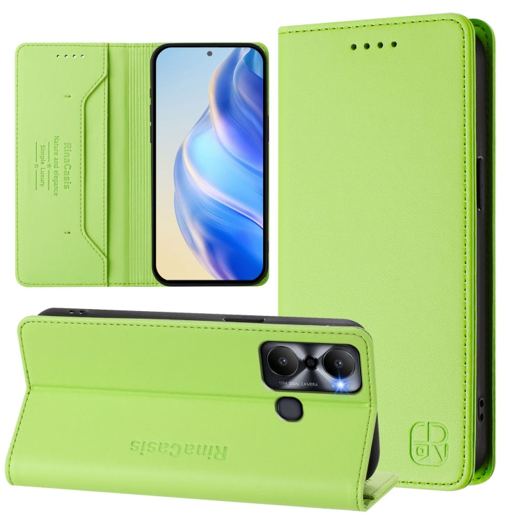 Funda de Cuero con Doble Pliegue y Succión Magnética Rfid para Infinix Hot 20 Play Rc01 (Verde)