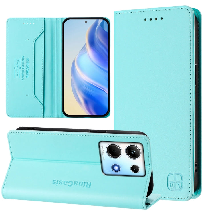 Funda de Cuero con Doble Pliegue y Succión Magnética Rfid para Infinix Note 30 4G/5G Rc01 (Verde Menta)