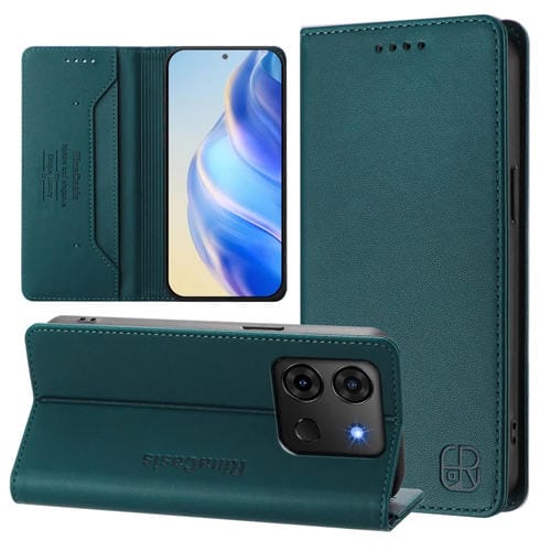 Funda de Cuero con Doble Pliegue y Succión Magnética Rfid para Infinix Smart 7 India/7 Plus Rc01 (Verde Oscuro)