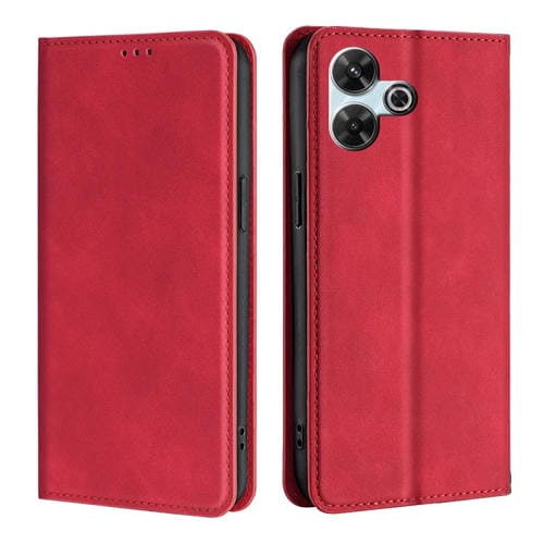 Funda de Cuero Magnética con Tacto de Piel para Redmi 13 4G (Roja)