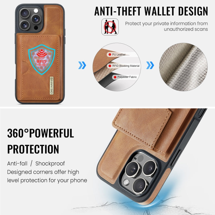 Funda de Cuero Extraíble para iPhone 16 Pro Serie Dg.Ming M6 con Tarjetero Rfid de Tres Pliegues (Marrón)