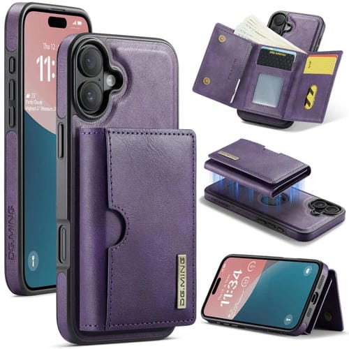 Funda de Cuero Extraíble para iPhone 16 Plus Serie Dg.Ming M6 con Tarjetero Rfid de Tres Pliegues (Morado)
