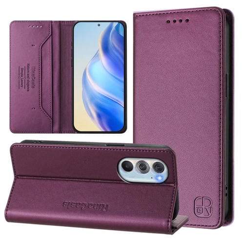 Funda de Cuero con Doble Pliegue y Succión Magnética para Motorola Edge 30 Pro Edge X30 Rc01 (Violeta)